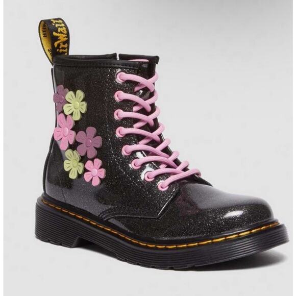 Dr. Martens Other - Dr Martens Junior 1460 Glitter & Flower Applique Lace Up Boots Sz 5